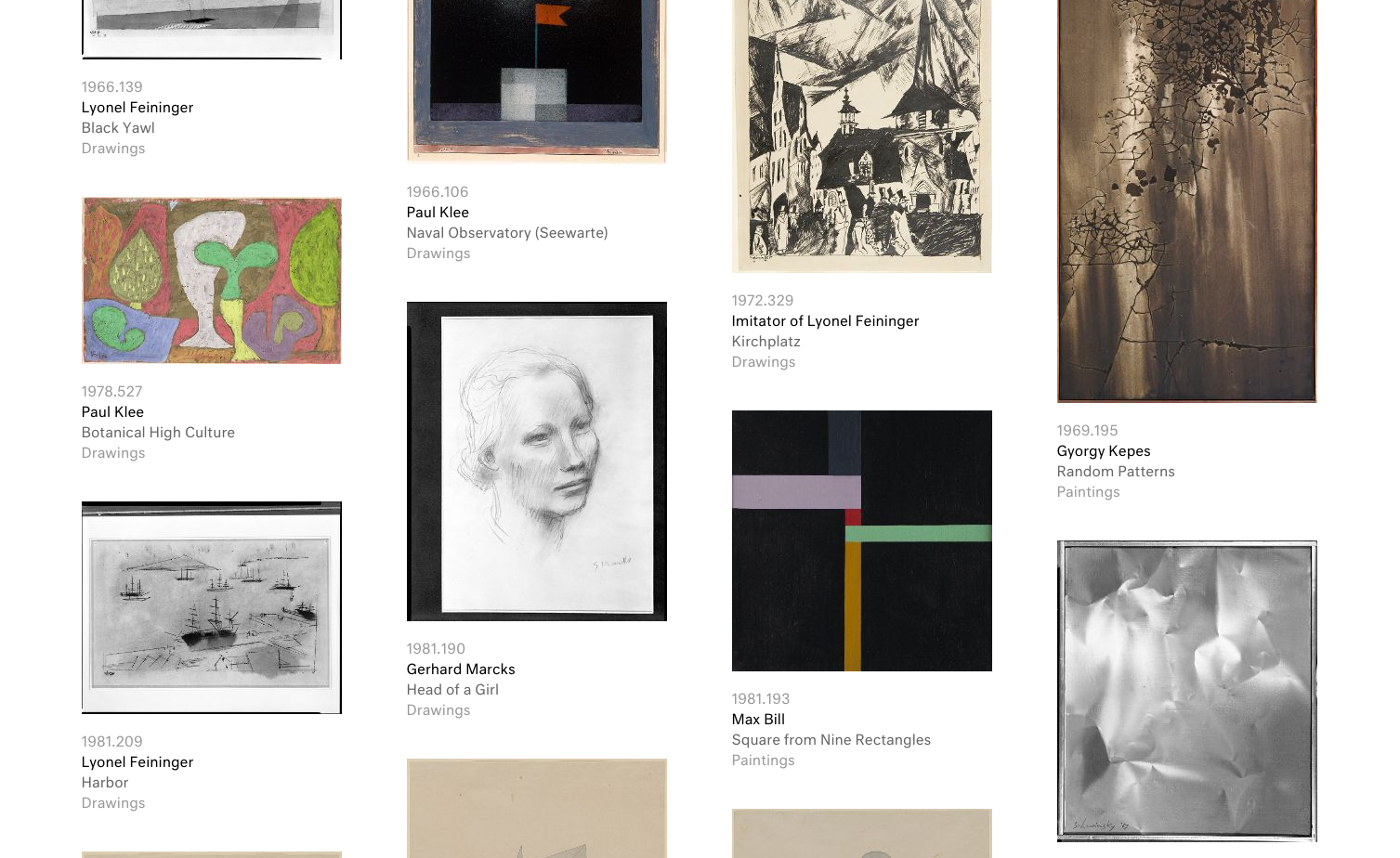 Ansicht des Bauhaus-Online-Archivs der Harvard Art Museums