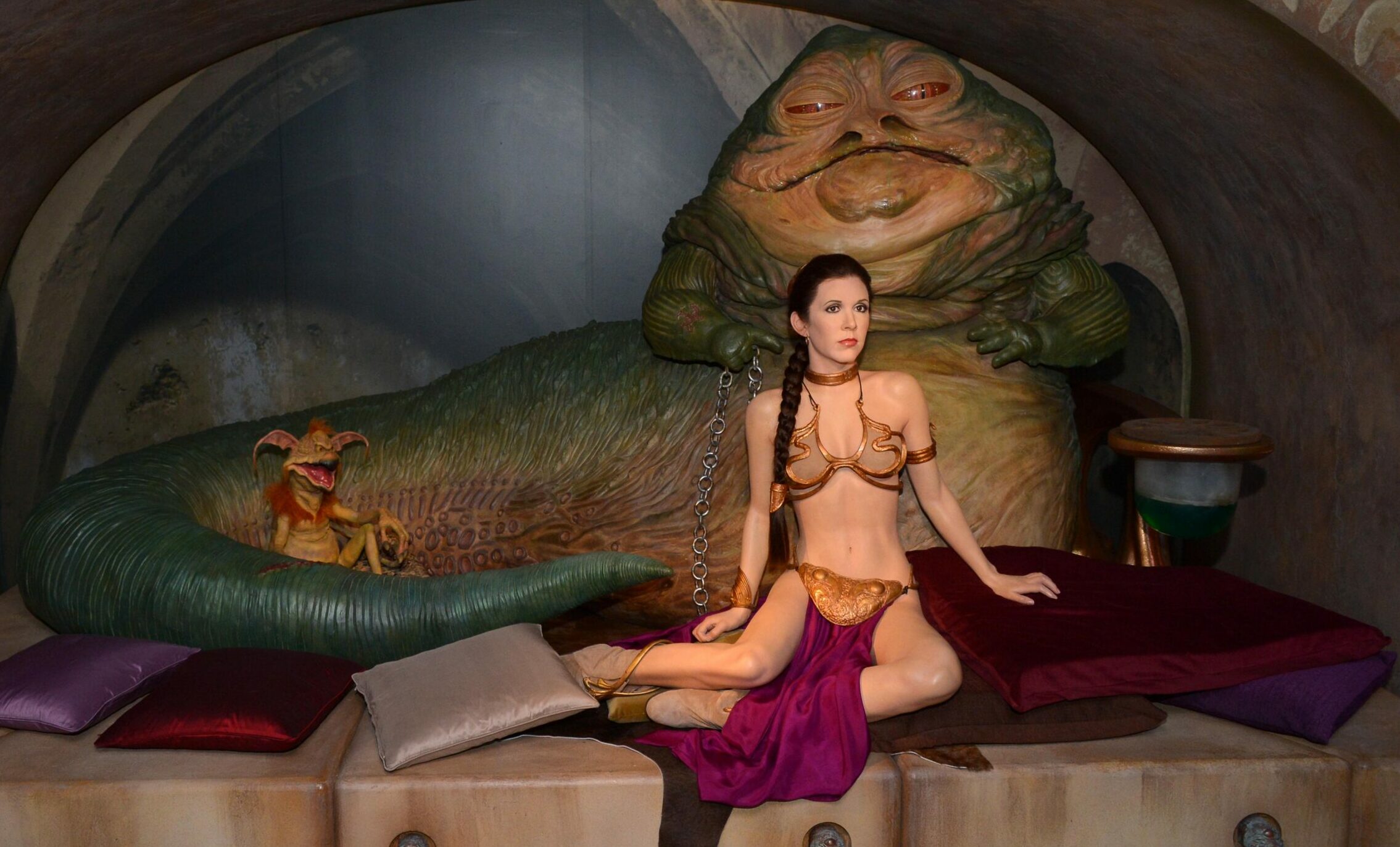 Wachsfiguren der Star Wars-Charaktere Prinzessin Leia und Jabba der Hutt