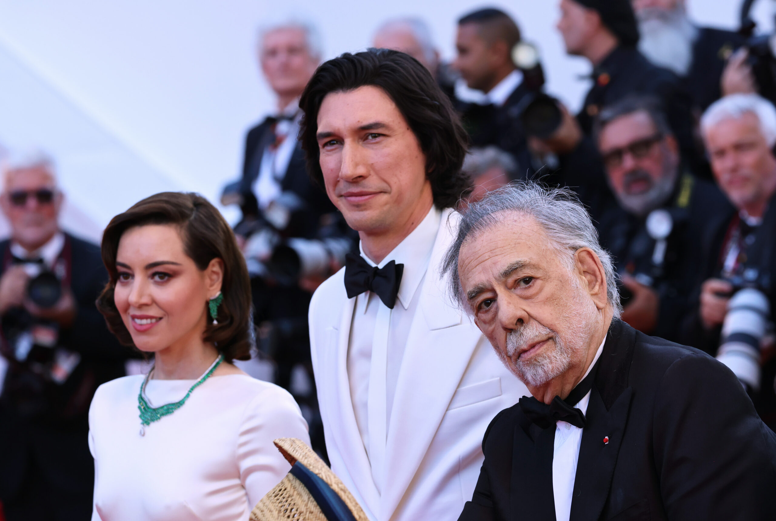 Aubrey Plaza, Adam Driver und Francis Ford Coppola bei der „Megalopolis“-Premiere in Cannes, 2024