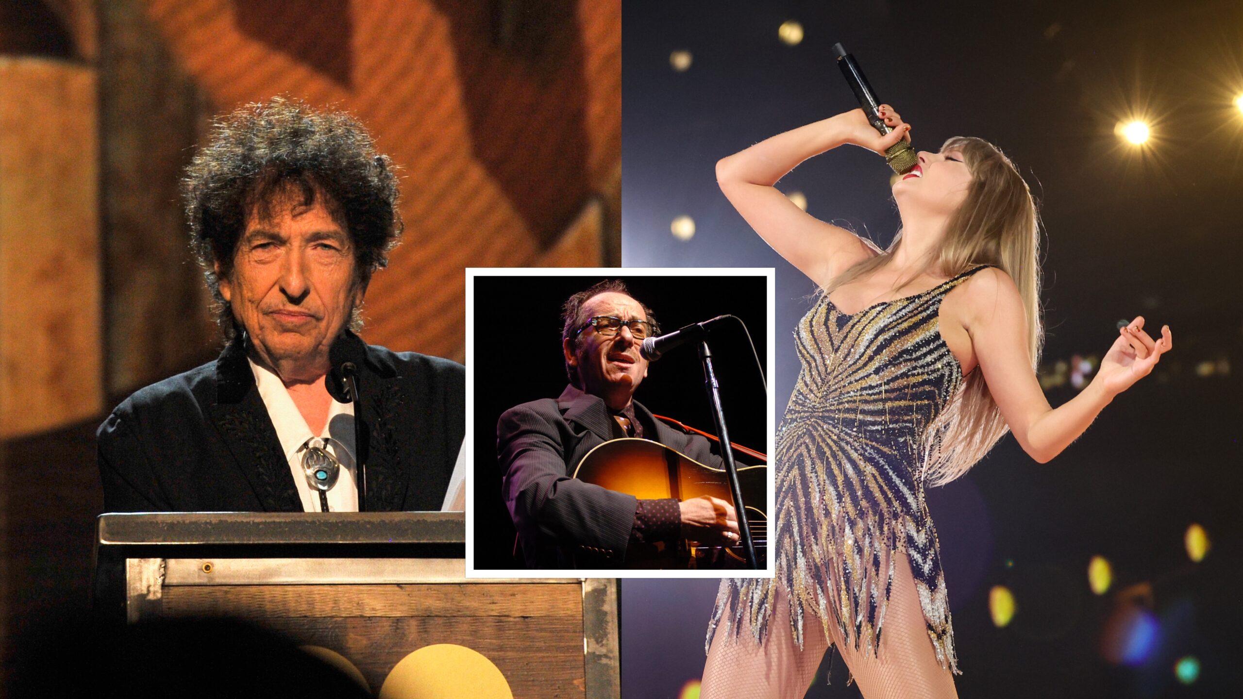 Bob Dylan (links) / Elvis Costello (Mitte) / Taylor Swift (rechts)