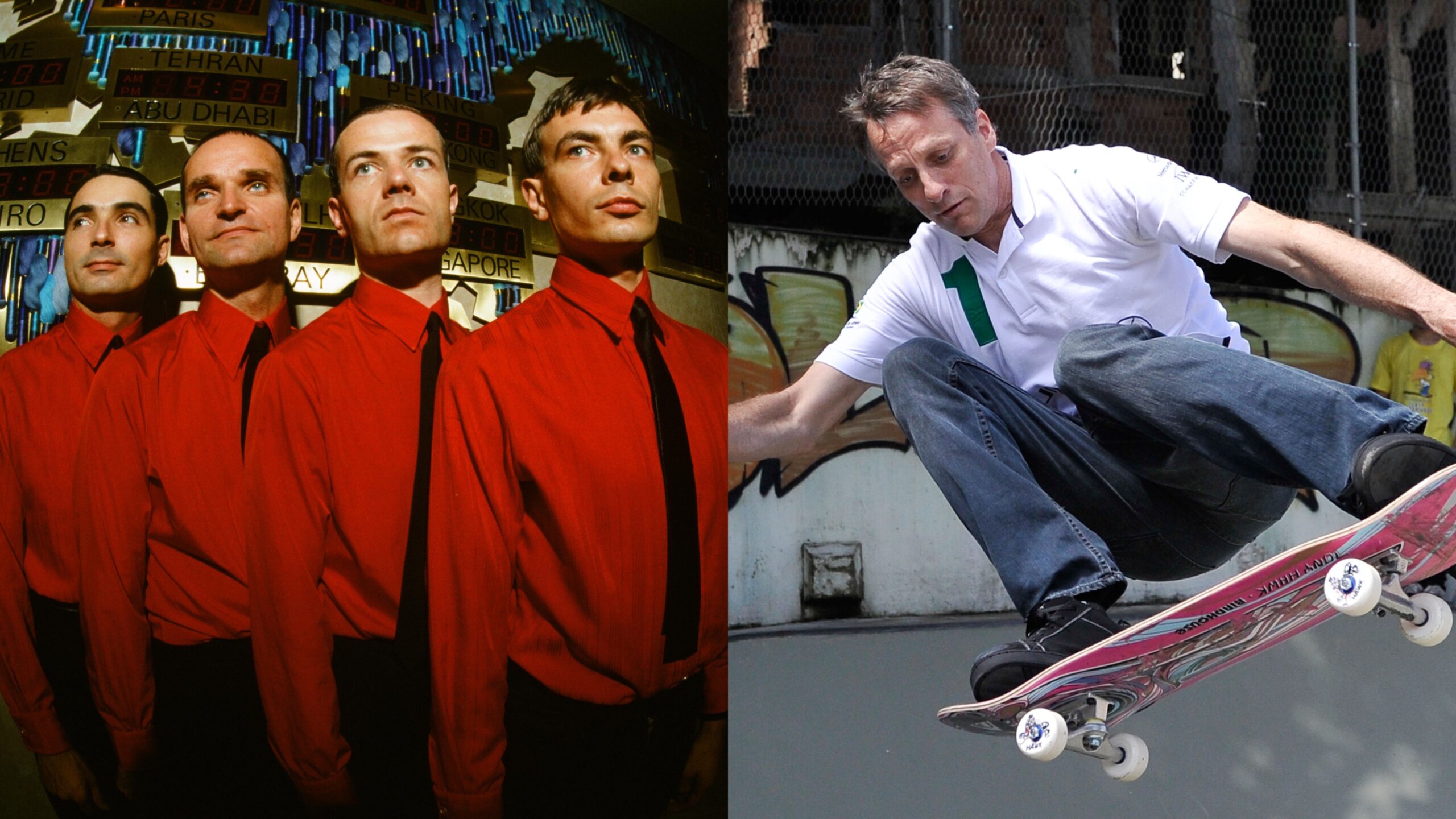 Kraftwerk (l.) / Tony Hawk (r.)